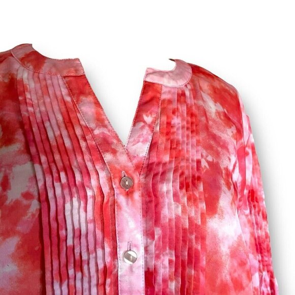 Chicos Womens Tunic Top Sz 3 XL 16 18 Pink Orange Tie Dye Pintucked Blouse Boho - Picture 5 of 7